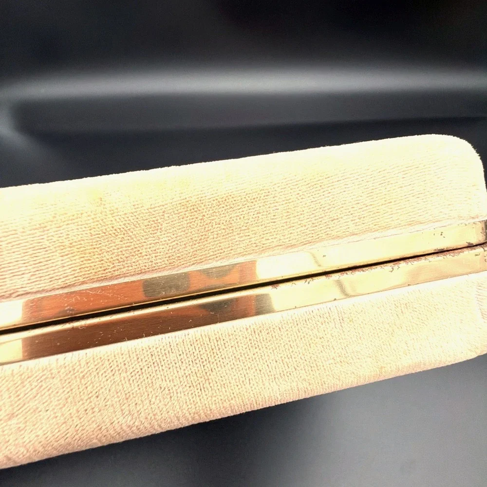 Vintage Velvet Jewelry Box Gold Tone Metal Trim Hinged Lid Mirror